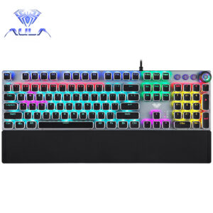 AULA F2088 RGB Mechanical GAMING KEYBOARD Magnetic Hand Wrist Rest, Media Control Knob Buttons- Macro Programmable Software لوحة مفاتيح اولا ميكانيكية للألعاب