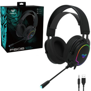 AULA F606 RGB Gaming Headset Lightweight Design With Noise Cancelling Microphone Single 3.5mm Plug for Mobile / PS4 / PS5 / PC and Laptop