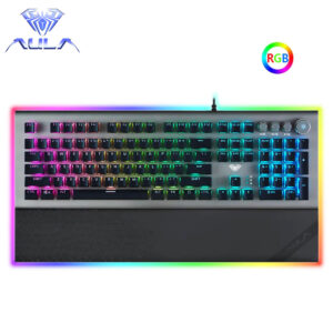 AULA L2098 RGB Mechanical GAMING KEYBOARD Blue Switch Anti-ghosting Crystal Backlit With Hand Wrist Rest, Media Control Knob Buttons- Macro Programmable Software لوحة مفاتيح اولا ميكانيكية للألعاب