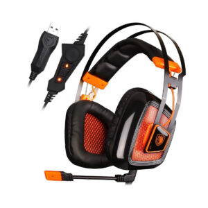 SADES A8 USB 7.1 LED Gaming Headset Surround Sound and Vibration with Microphone, Vibration Noise Reduction - (Black Orange)  Software Drivers