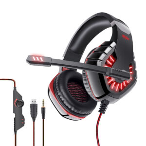 OVLENG GT82 3D Surround Sound LED GAMING Headset With Noise Cancelling Microphone for PC / Mobile / PS4 – RED