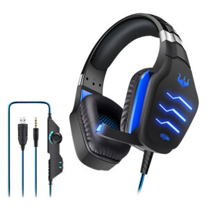 OVLENG GT86 3D Surround Sound LED GAMING Headset With Noise Cancelling Foldable Microphone for PC / Mobile / PS4 / PS5– Blue